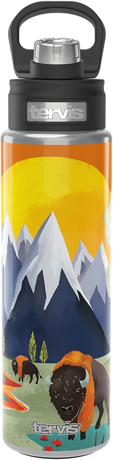 Tervis The Whiskey Ginger Yellowstone Triple Walled Insulated Tumbler Travel Cup Keeps Drinks Cold, 24oz Wide Mouth Bottle, Stainless Steel
