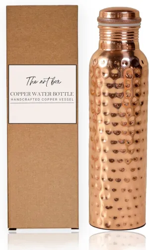 THE ART BOX 34 oz Lab Tested Pure Copper Water Bottle for Drinking 1000 ml Ayurvedic Leak Proof and Joint Free, BPA-Free Eco-Friendly, Non-Toxic, Handcrafted for Hydration and Wellness, Hammered