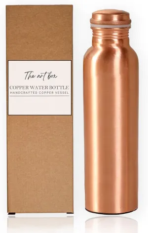 THE ART BOX 34 oz Lab Tested Pure Copper Water Bottle for Drinking 1000 ml Ayurvedic Leak Proof and Joint Free, BPA-Free Eco-Friendly, Non-Toxic, Handcrafted for Hydration and Wellness, Plain