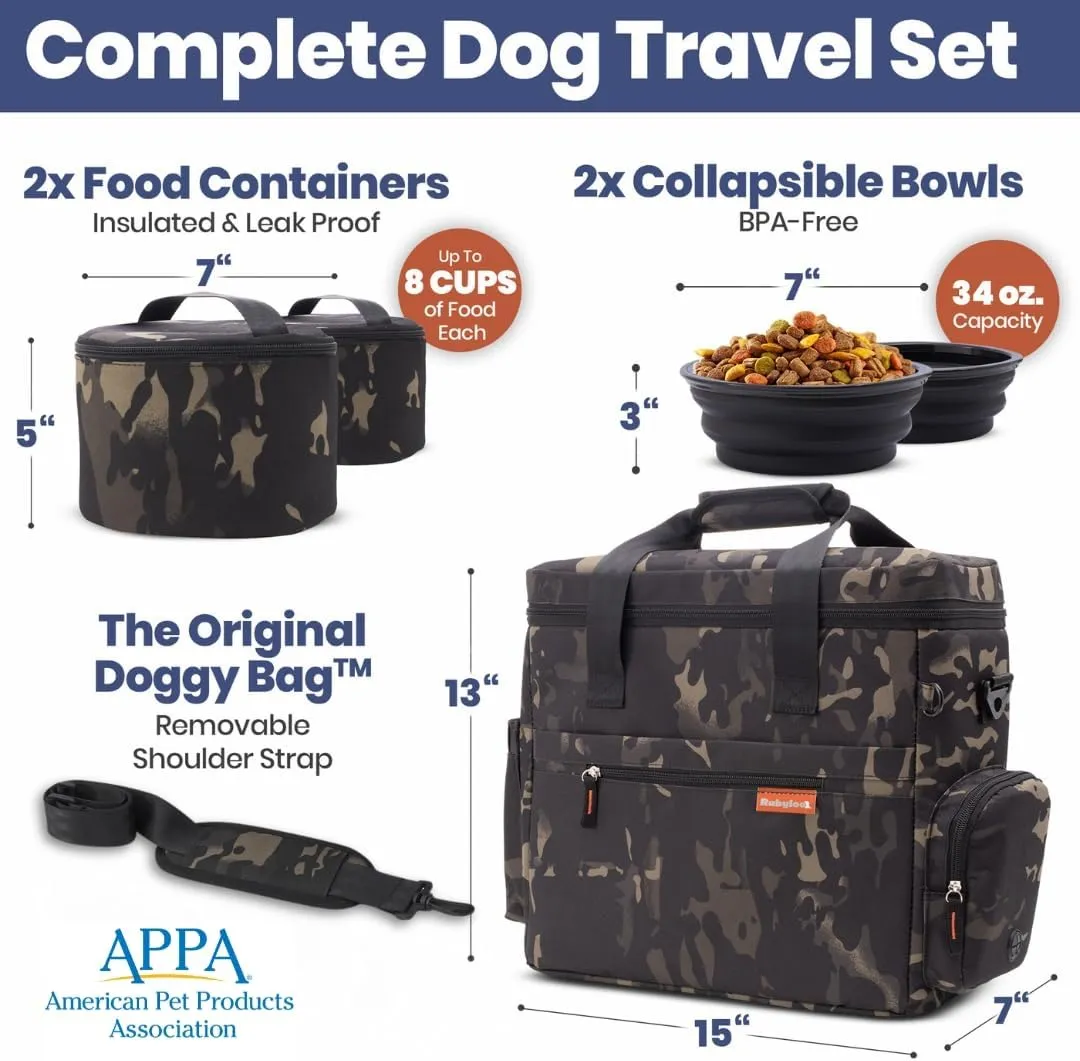 The Original Doggy Bag™ - Dog Travel Bag for Supplies - Ultimate Gift for Dog Owners - Includes 2 BPA-Free Travel Bowls and 2 Food Containers - Pet Travel Kit for Road Trips, Camping, RV