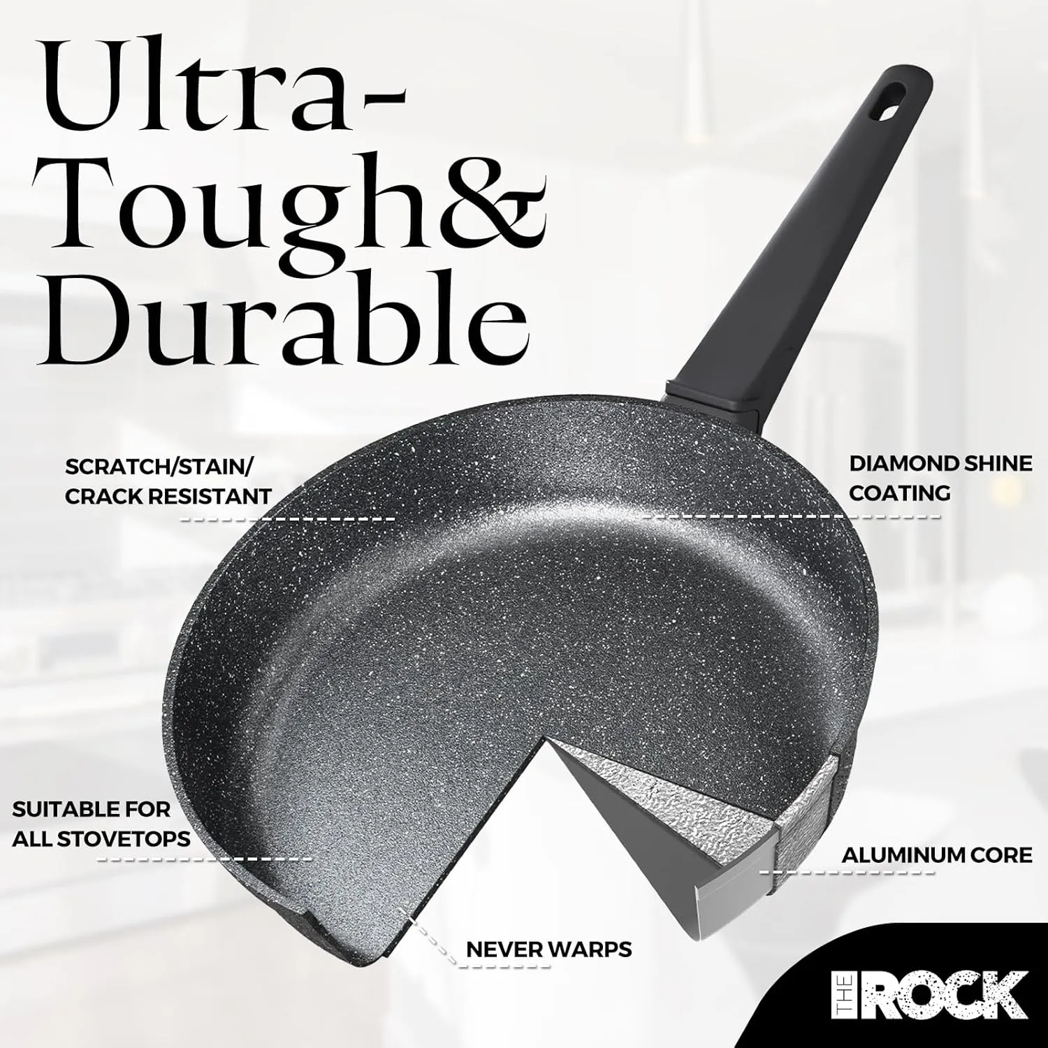 THE ROCK SOHO 11-Inch Non Stick Frying Pan – Nothing Sticks, Never Warps, Lasts Longer, Healthy Non-Toxic Skillet with Heat-Resistant Handle, PFOA Free, Oven & Dishwasher Safe, Black
