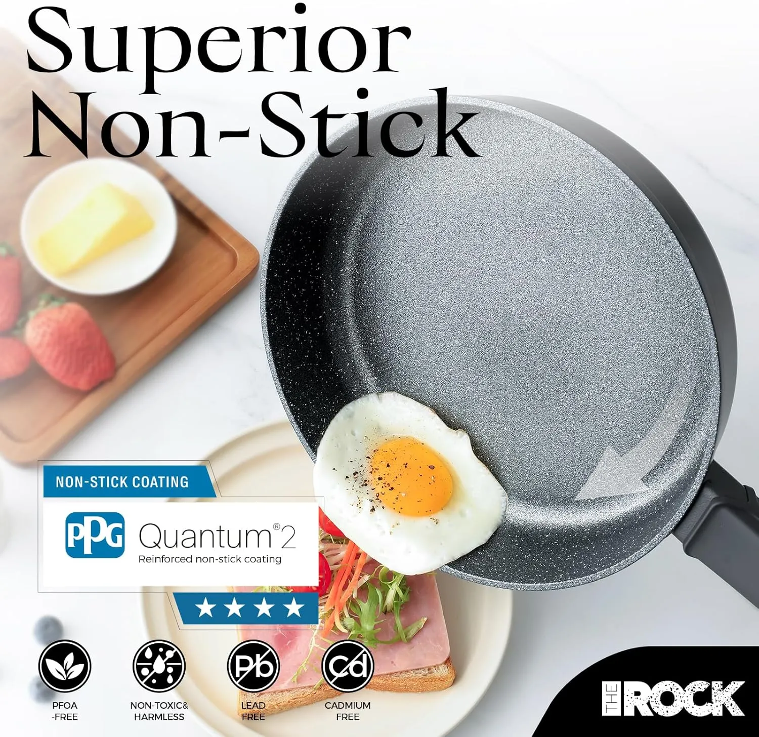 THE ROCK SOHO 11-Inch Non Stick Frying Pan – Nothing Sticks, Never Warps, Lasts Longer, Healthy Non-Toxic Skillet with Heat-Resistant Handle, PFOA Free, Oven & Dishwasher Safe, Black