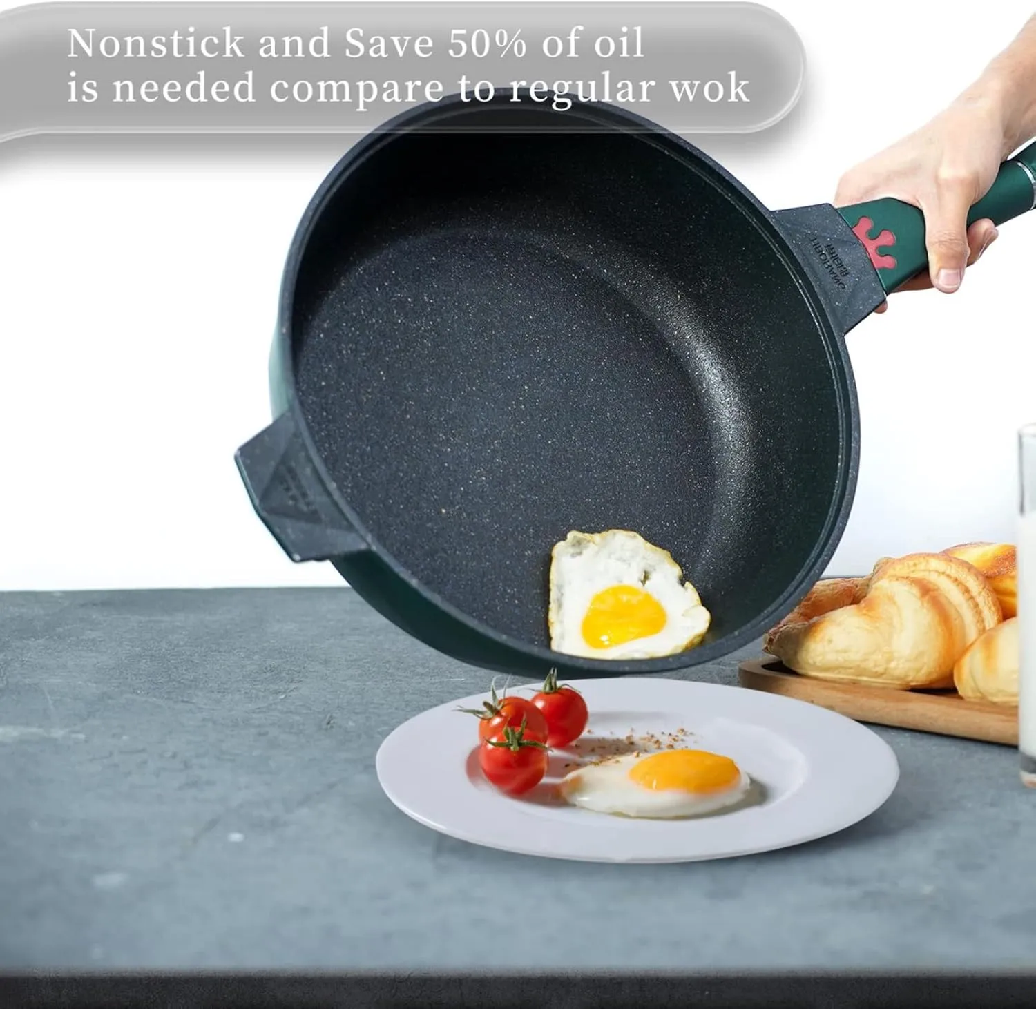 TIBORANG 8 in 1 Multipurpose 11 Inch 5 Quart Heat Indicator Nonstick Deep Frying Pan with Glass Lid,Stay-cool Handle,Steamed Grid,PFOA-Free,Dishwasher&Oven Safe,Works with All Stovetops(Green)