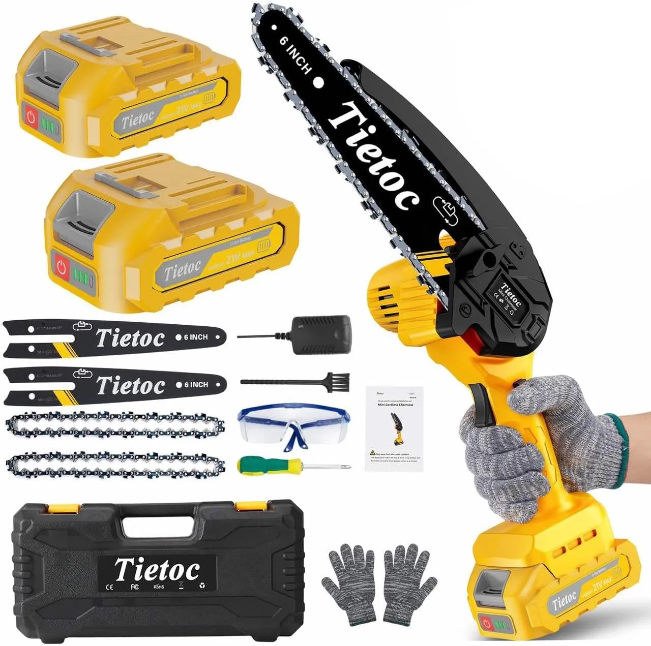Tietoc Mini Chainsaw 6 Inch Cordless [Ease of Use] Portable Electric Chainsaw, Small Handheld Battery Powered Super Saw for Tree Branches, Unique Gifts Ideas for Men Dad Husband Fathers Him Her Women