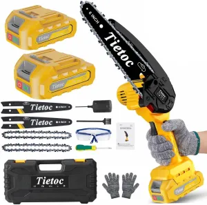 Tietoc Mini Chainsaw 6 Inch Cordless [Ease of Use] Portable Electric Chainsaw, Small Handheld Battery Powered Super Saw for Tree Branches, Unique Gifts Ideas for Men Dad Husband Fathers Him Her Women