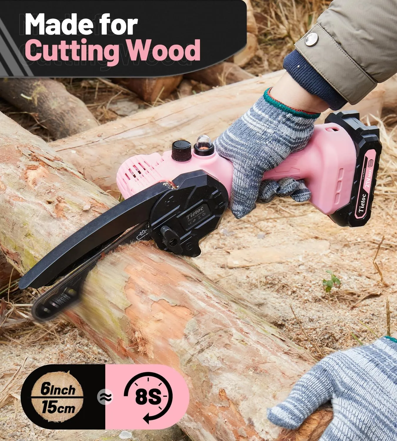 Tietoc Pink Mini Chainsaw 6 Inch Cordless, Portable Electric Chain Saw Small Handheld Battery Powered Super Saws, Tools for Household & Garden, Valentine's Day Gifts for Her Him Women Mom Mothers 2025
