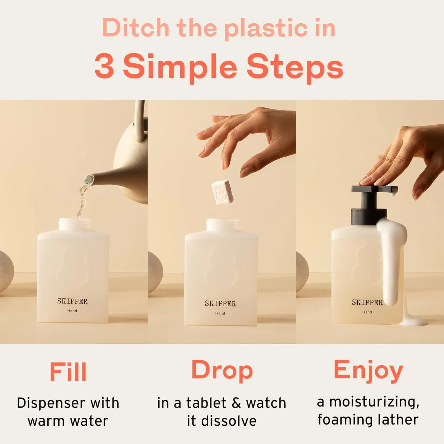 Tirtyl Skipper Foaming Hand Soap Tablet Refills - 12 Pack - 96 fl oz total (12x 8 fl oz) - Rebranded - Compostable Packaging - Lavender, Cucumber & Lilly Pilly
