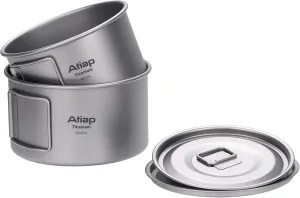 Titanium Bowl Pot with Foldable Handle, Single-Wall Titanium Cooking Tableware Bowl with Folding Handle for Outdoor Camping Hiking Picnic (450ML and 600ML with Lid)