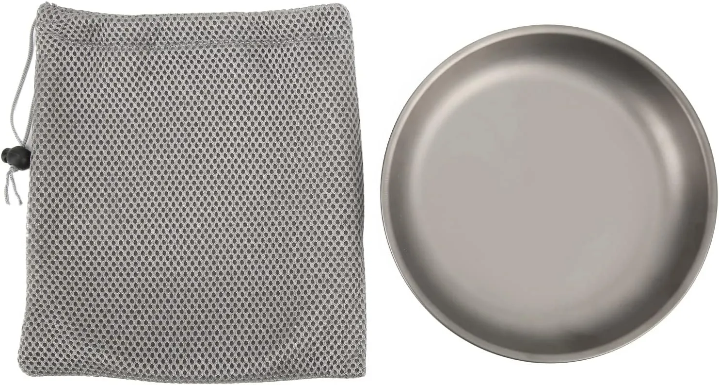 Titanium Frying Pan, 7.5in Diameter Ultralight Eco Friendly Titanium Plate Dish for Outdoor Camping