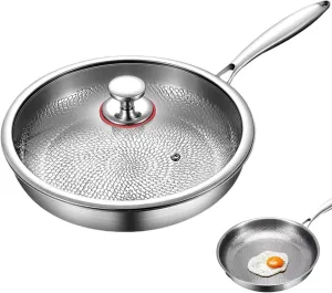 Titanium Hammered Pan Pro with Lid, Pure Titanium, Heats Quickly, Cooks Evenly, Extremely Heat Resistant (XL: 11.81in / 30cm)