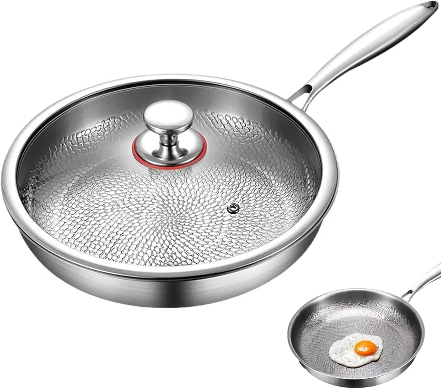 Titanium Hammered Pan Pro with Lid, Pure Titanium, Heats Quickly, Cooks Evenly, Extremely Heat Resistant (XL: 11.81in / 30cm)