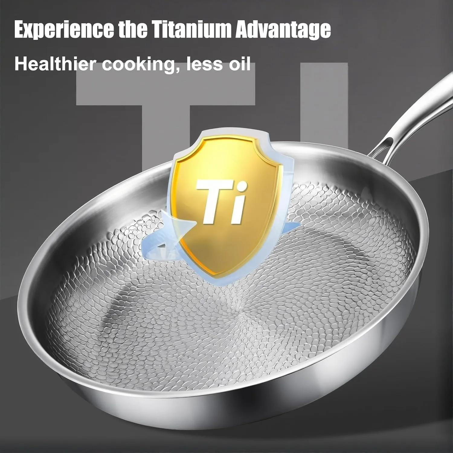 Titanium Hammered Pan Pro with Lid, Pure Titanium, Heats Quickly, Cooks Evenly, Extremely Heat Resistant (XL: 11.81in / 30cm)