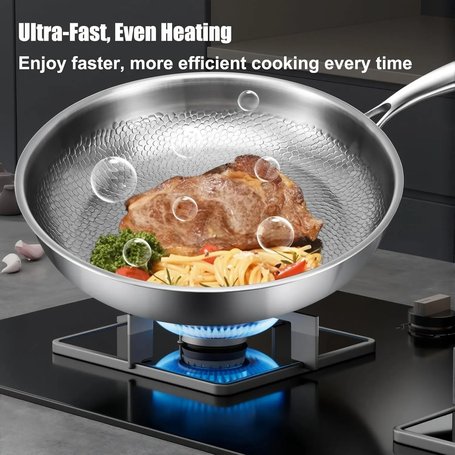 Titanium Hammered Pan Pro with Lid, Pure Titanium, Heats Quickly, Cooks Evenly, Extremely Heat Resistant (XL: 11.81in / 30cm)