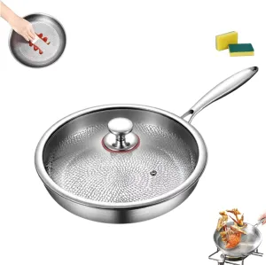 Titanium Hammered Pan Pro with Lid, Titanium Frying Pans For Cooking, Multifunctional Ultra-Durable Scratch-Resistant Non Stick Nutri Pans, New Upgraded Pot for Cooking (30cm/11.8in)