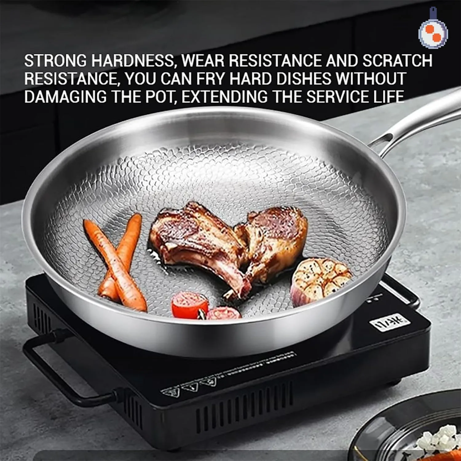 Titanium Hammered Pan Pro with Lid, Titanium Frying Pans For Cooking, Multifunctional Ultra-Durable Scratch-Resistant Non Stick Nutri Pans, New Upgraded Pot for Cooking (30cm/11.8in)