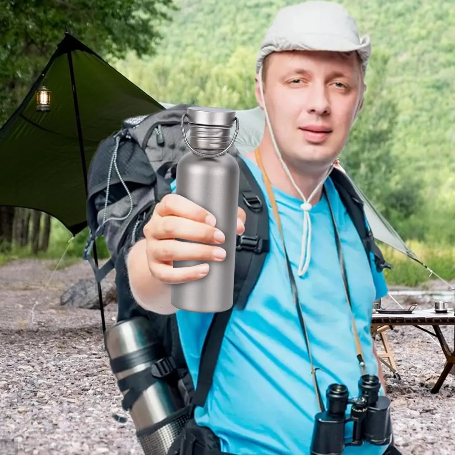 Titanium Outdoor Bottle - Titanium Cycling Bottle, Portable Sports Bottle, Titanium Sports Bottle | bpa-fre Titanium Bottle, Sports Hydration Water Bottle in Titanium for Camping, Travelling