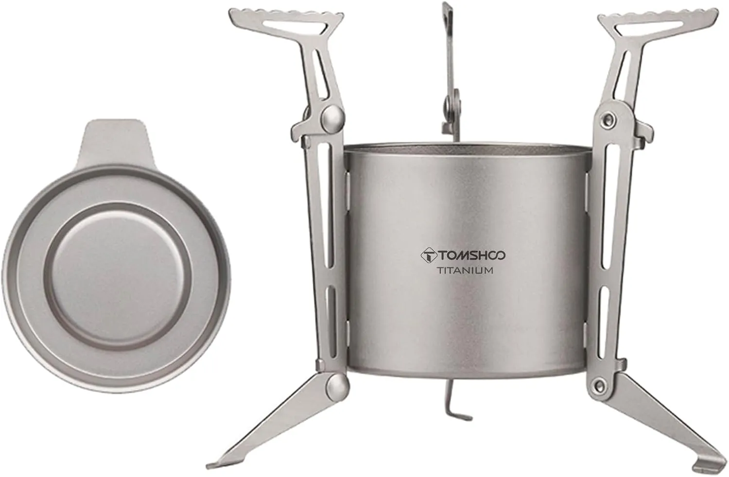 Titanium Stove with Lid, Foldable Legs and Pot Supports for Camping Hiking Backpacking Outdoor Cooking, Alcohol Fuel