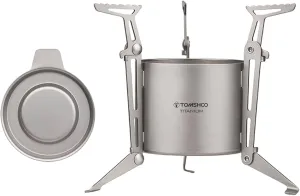 Titanium Stove with Lid, Foldable Legs and Pot Supports for Camping Hiking Backpacking Outdoor Cooking, Alcohol Fuel