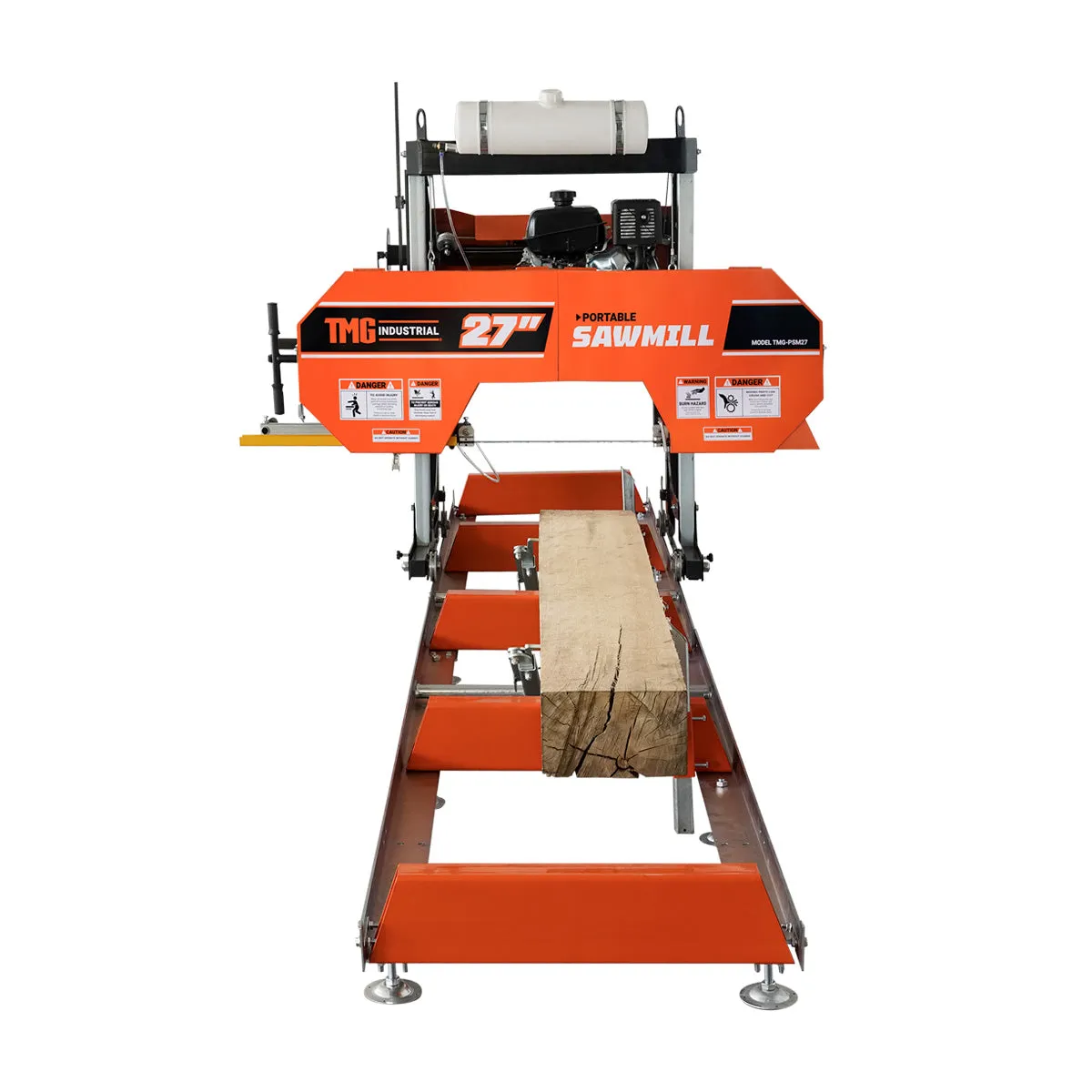 TMG Industrial 27" Portable Sawmill, 14 HP Kohler Gas Engine, 21" Board Width, 12' Log Length, 14-1/2' Track Bed, TMG-PSM27