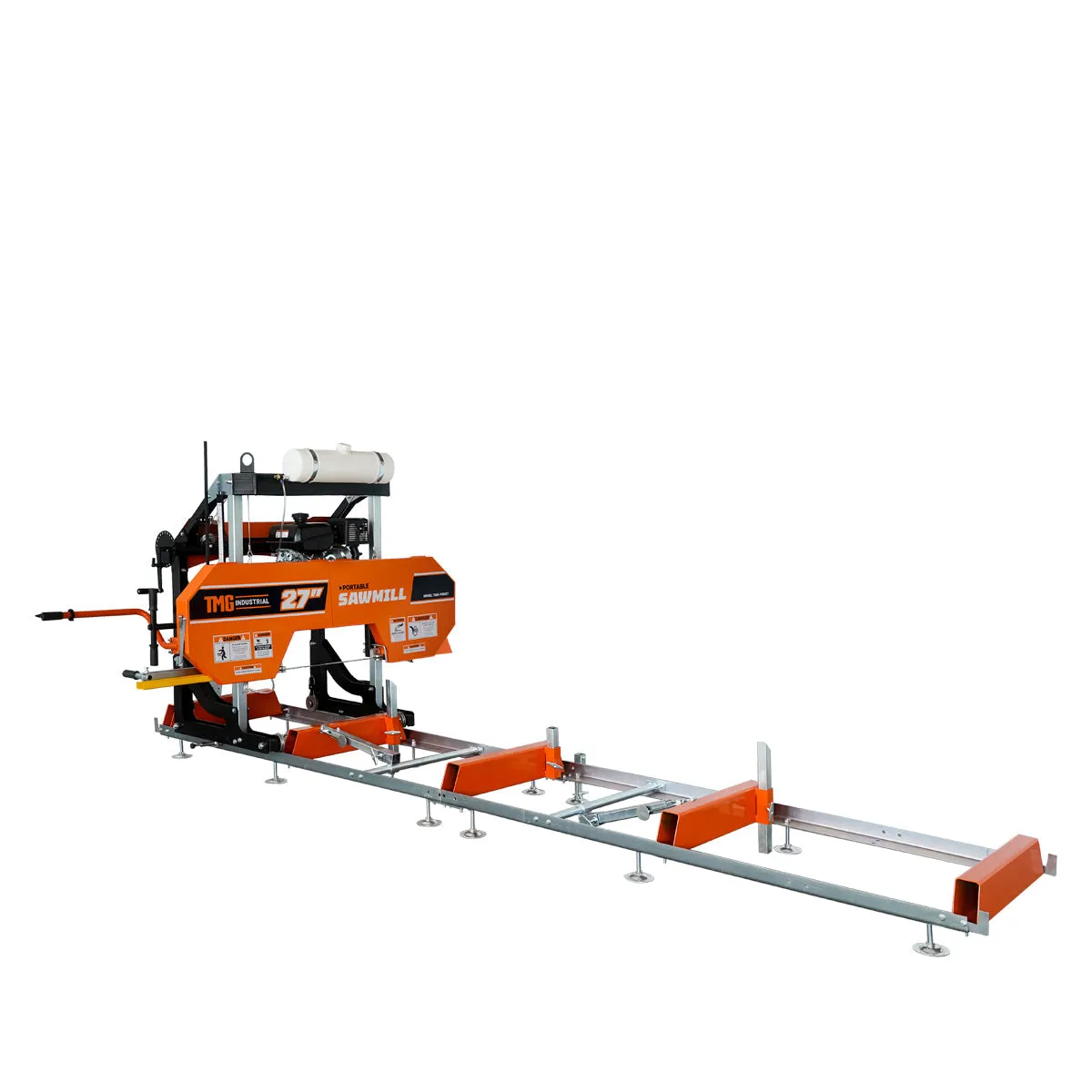 TMG Industrial 27" Portable Sawmill, 14 HP Kohler Gas Engine, 21" Board Width, 12' Log Length, 14-1/2' Track Bed, TMG-PSM27