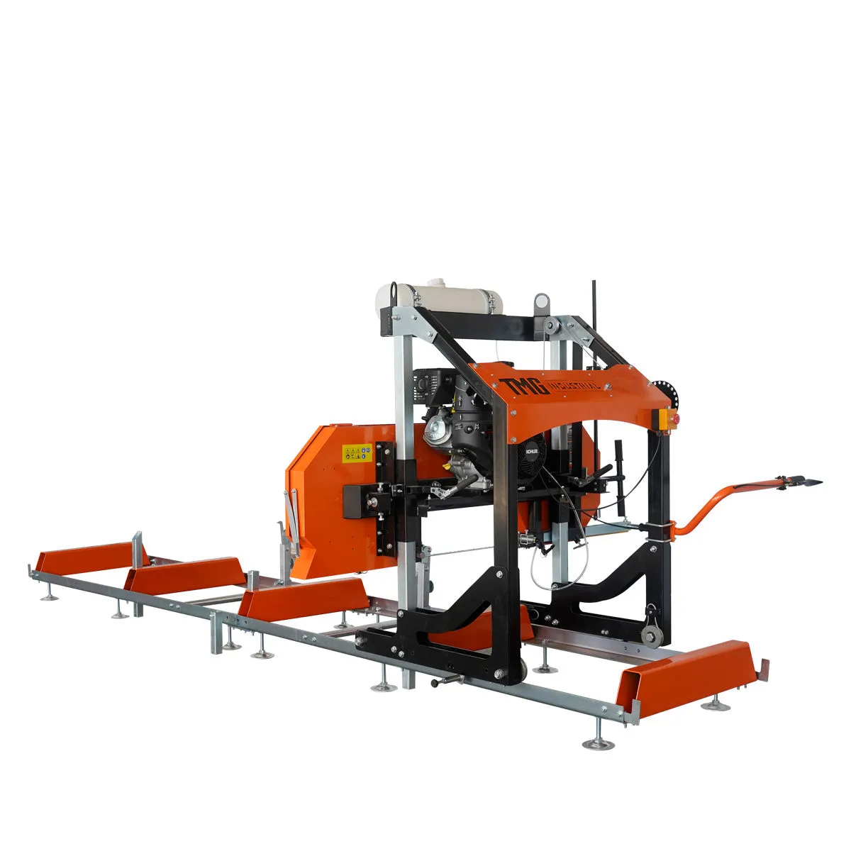 TMG Industrial 27" Portable Sawmill, 14 HP Kohler Gas Engine, 21" Board Width, 12' Log Length, 14-1/2' Track Bed, TMG-PSM27