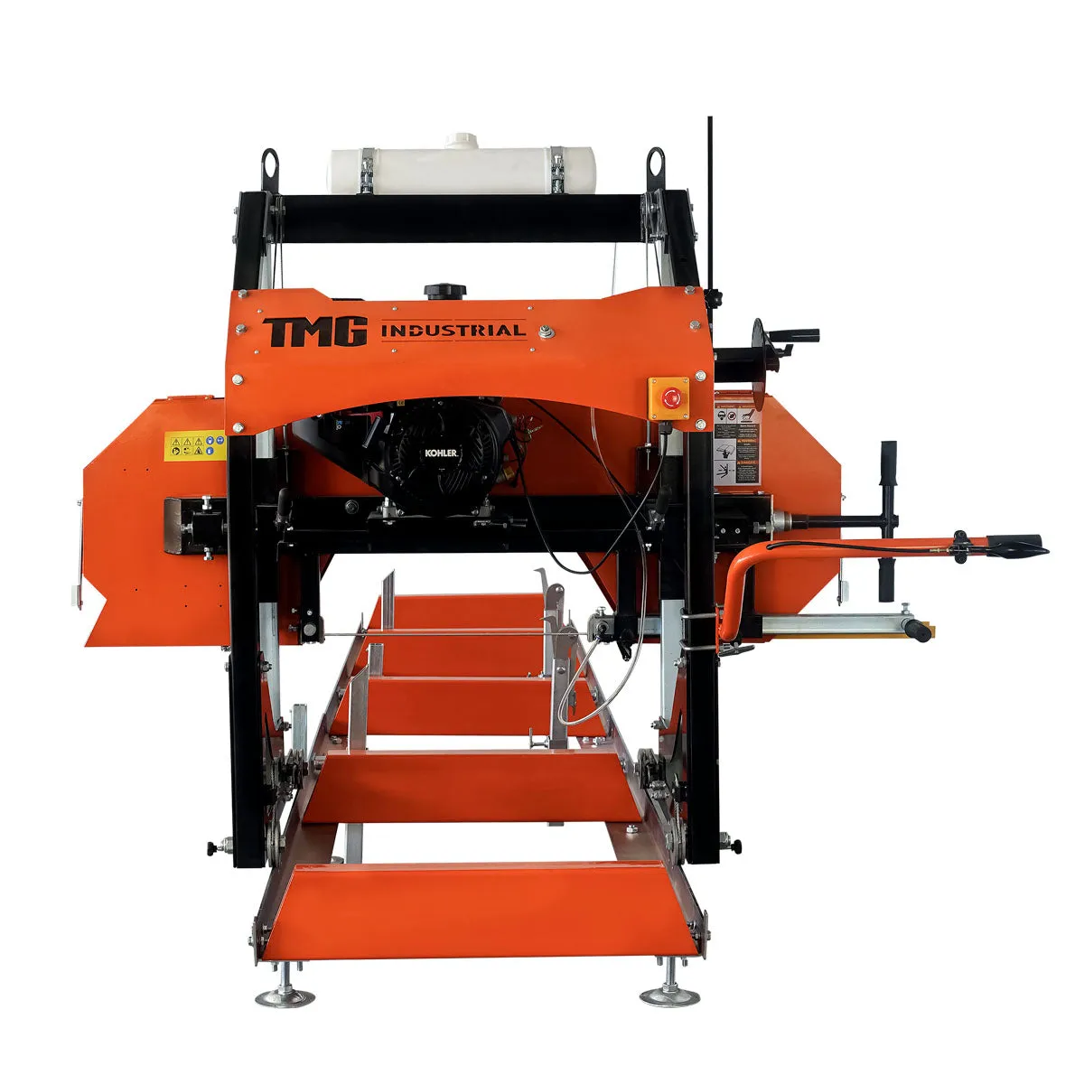 TMG Industrial 27" Portable Sawmill, 14 HP Kohler Gas Engine, 21" Board Width, 12' Log Length, 14-1/2' Track Bed, TMG-PSM27