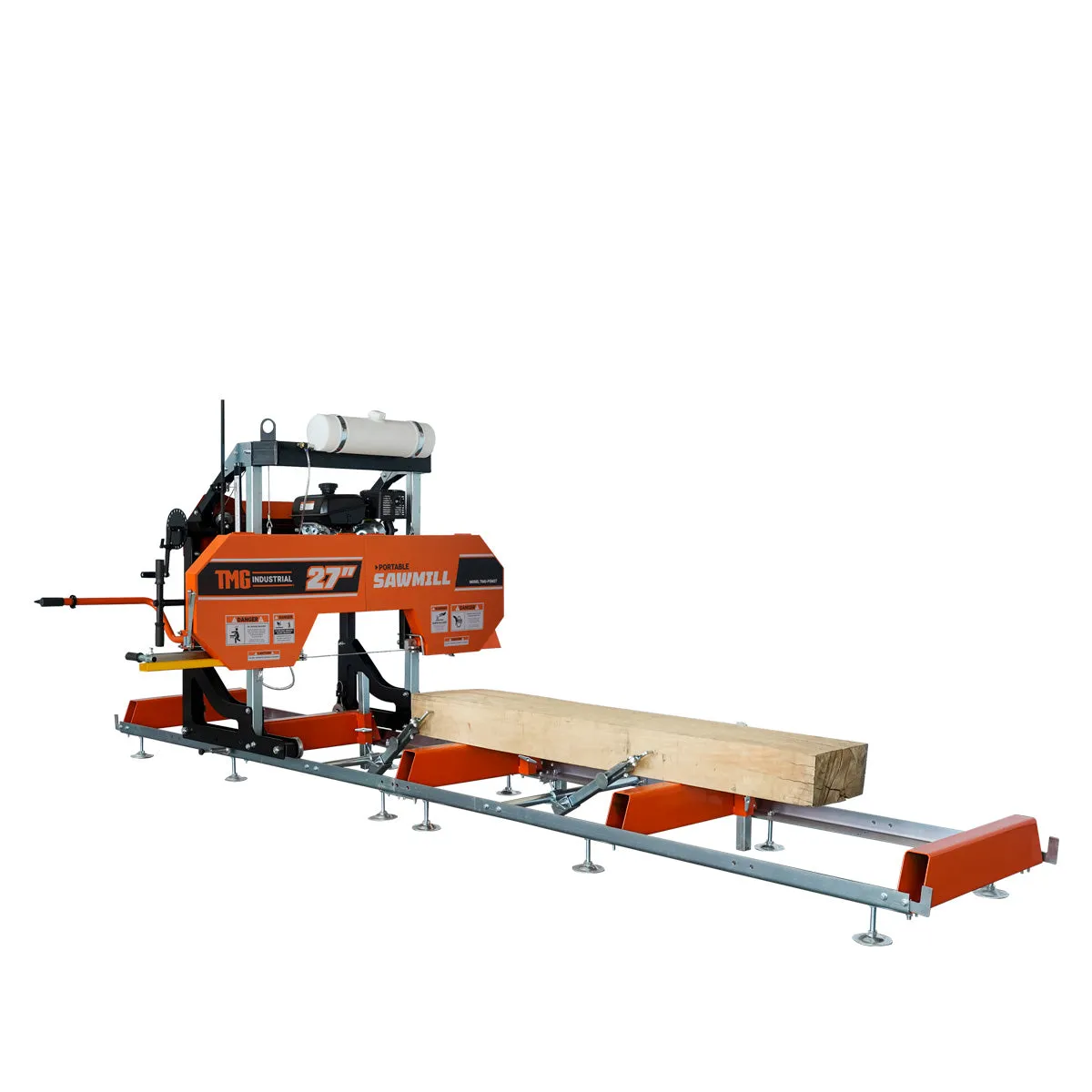 TMG Industrial 27" Portable Sawmill, 14 HP Kohler Gas Engine, 21" Board Width, 12' Log Length, 14-1/2' Track Bed, TMG-PSM27