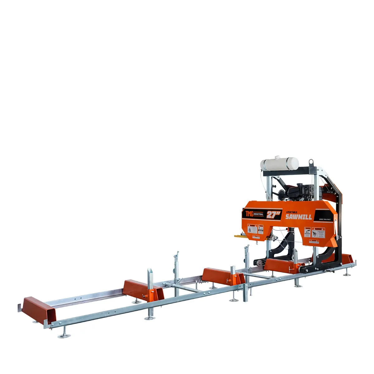 TMG Industrial 27" Portable Sawmill, 14 HP Kohler Gas Engine, 21" Board Width, 12' Log Length, 14-1/2' Track Bed, TMG-PSM27