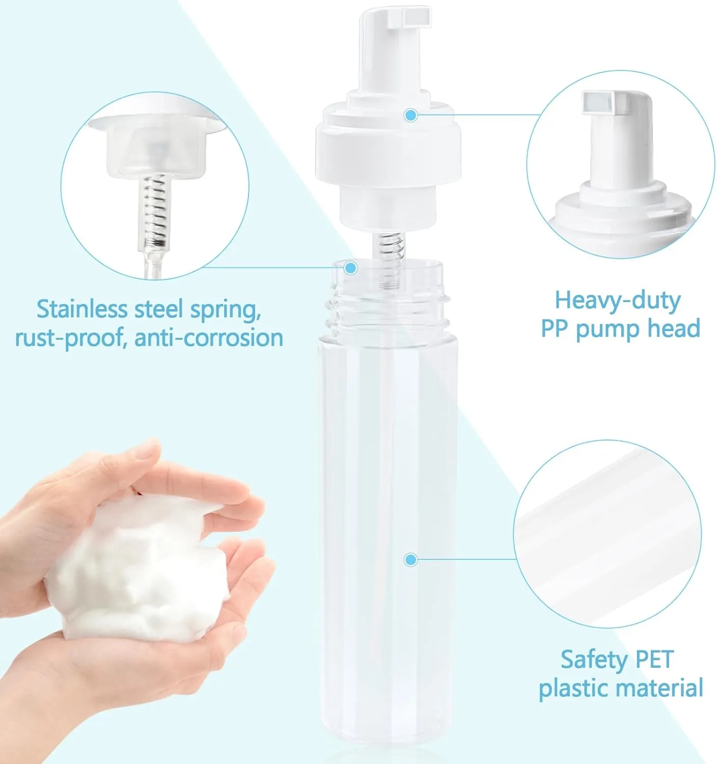 TMLECE TM Foam Pump Bottle 8.5oz/250ml Clear Empty Foam Bottle Pump, Travel Foam Bottle for Soap, Shampoo, Cleaning Foam Dispenser Bottle Refillable (4 Pack)