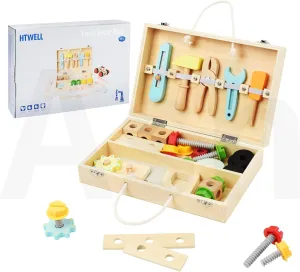 Toddler Tool Set with Portable Tool Box,Wooden Kids Tool Set,Montessori Educational Preschool Toys ,Gifts for Boys Girls Age 3  Years Old