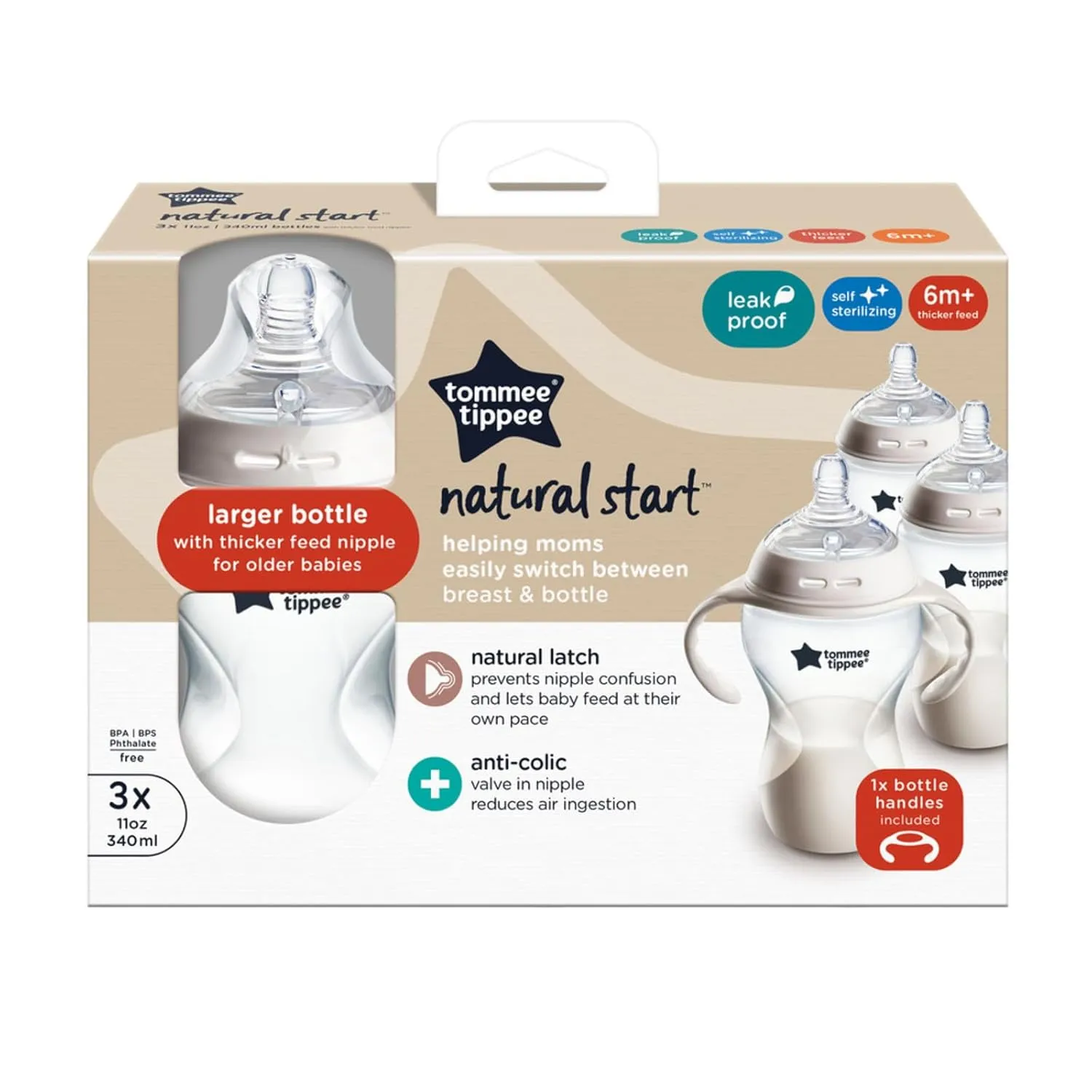 Tommee Tippee Closer to Nature Added Cereal Baby Bottle | Y-cut Bottle Nipple, BPA-free (11oz, 3 Count)