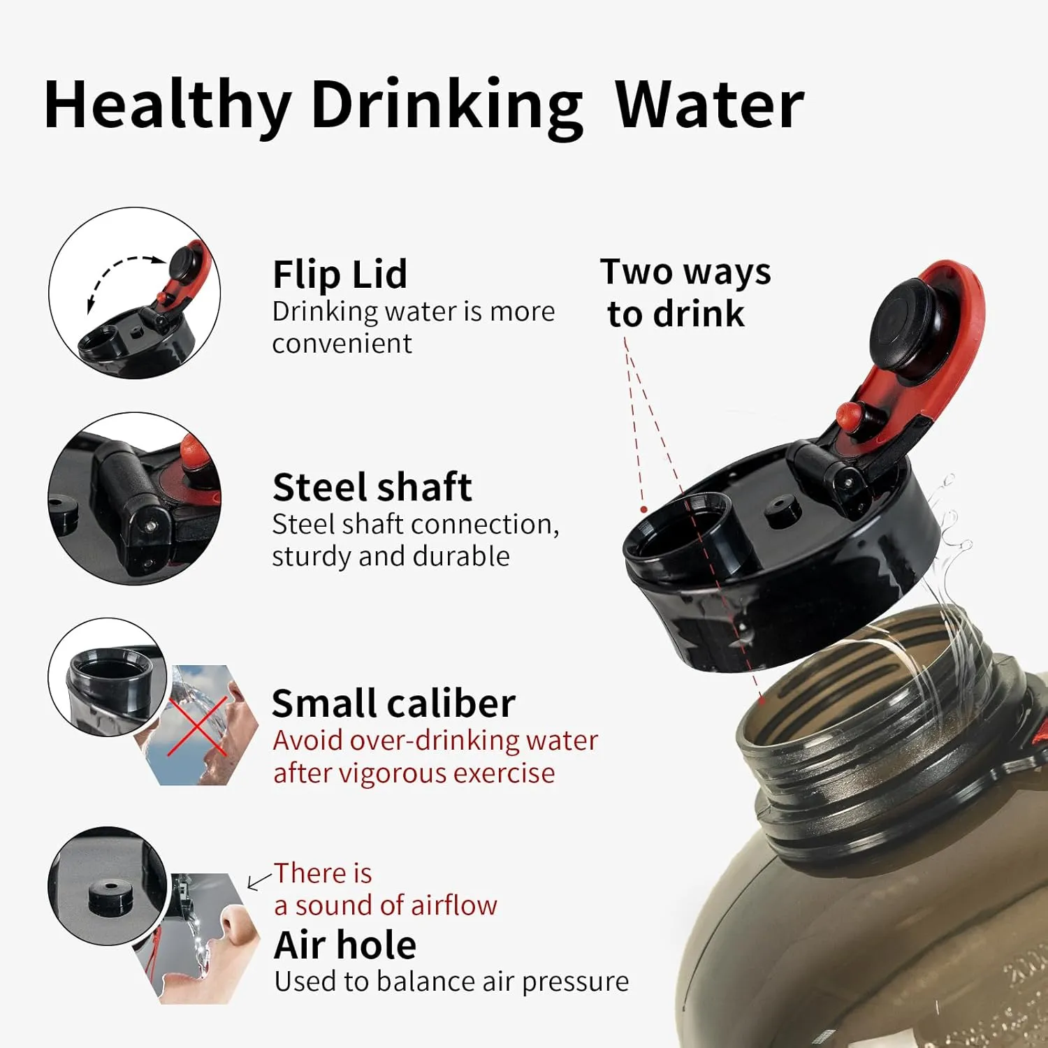 TOOFEEL 2.2L Half Gallon Water Bottle BPA Free - Ideal for Gym, Big Water Jug, Reusable Sports Bottle with Measurements Marked Drink Container (74oz Clear Black Water Bottles)