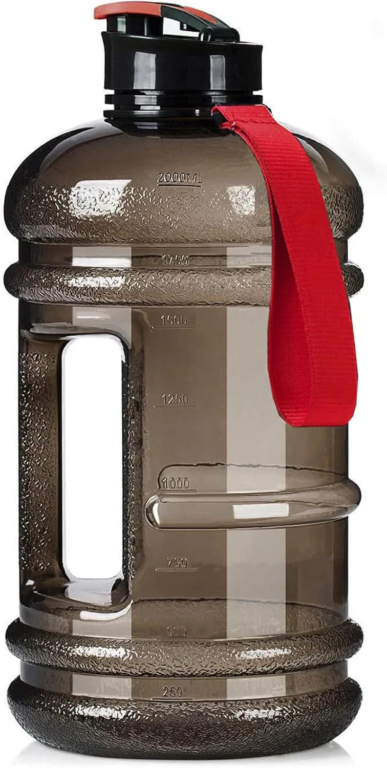 TOOFEEL 2.2L Half Gallon Water Bottle BPA Free - Ideal for Gym, Big Water Jug, Reusable Sports Bottle with Measurements Marked Drink Container (74oz Clear Black Water Bottles)