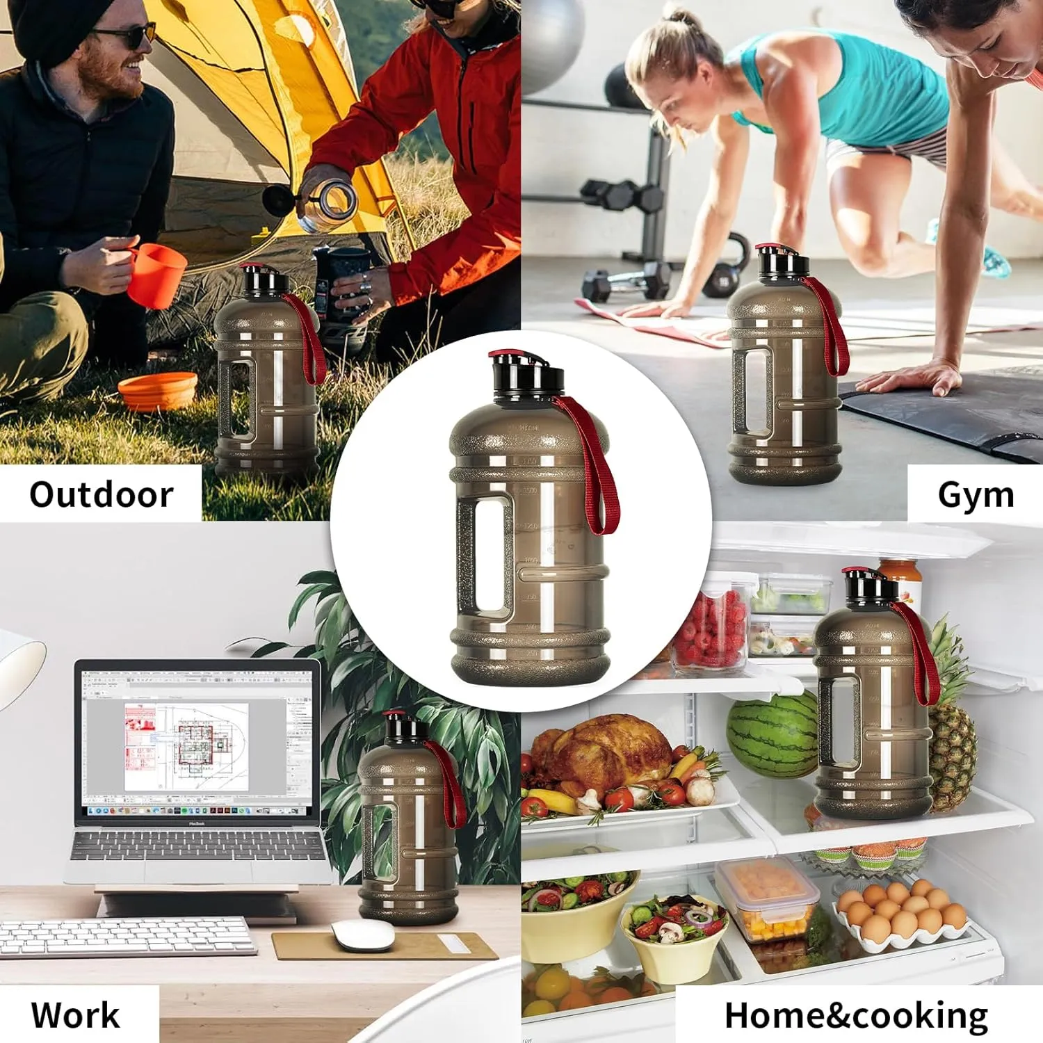 TOOFEEL 2.2L Half Gallon Water Bottle BPA Free - Ideal for Gym, Big Water Jug, Reusable Sports Bottle with Measurements Marked Drink Container (74oz Clear Black Water Bottles)