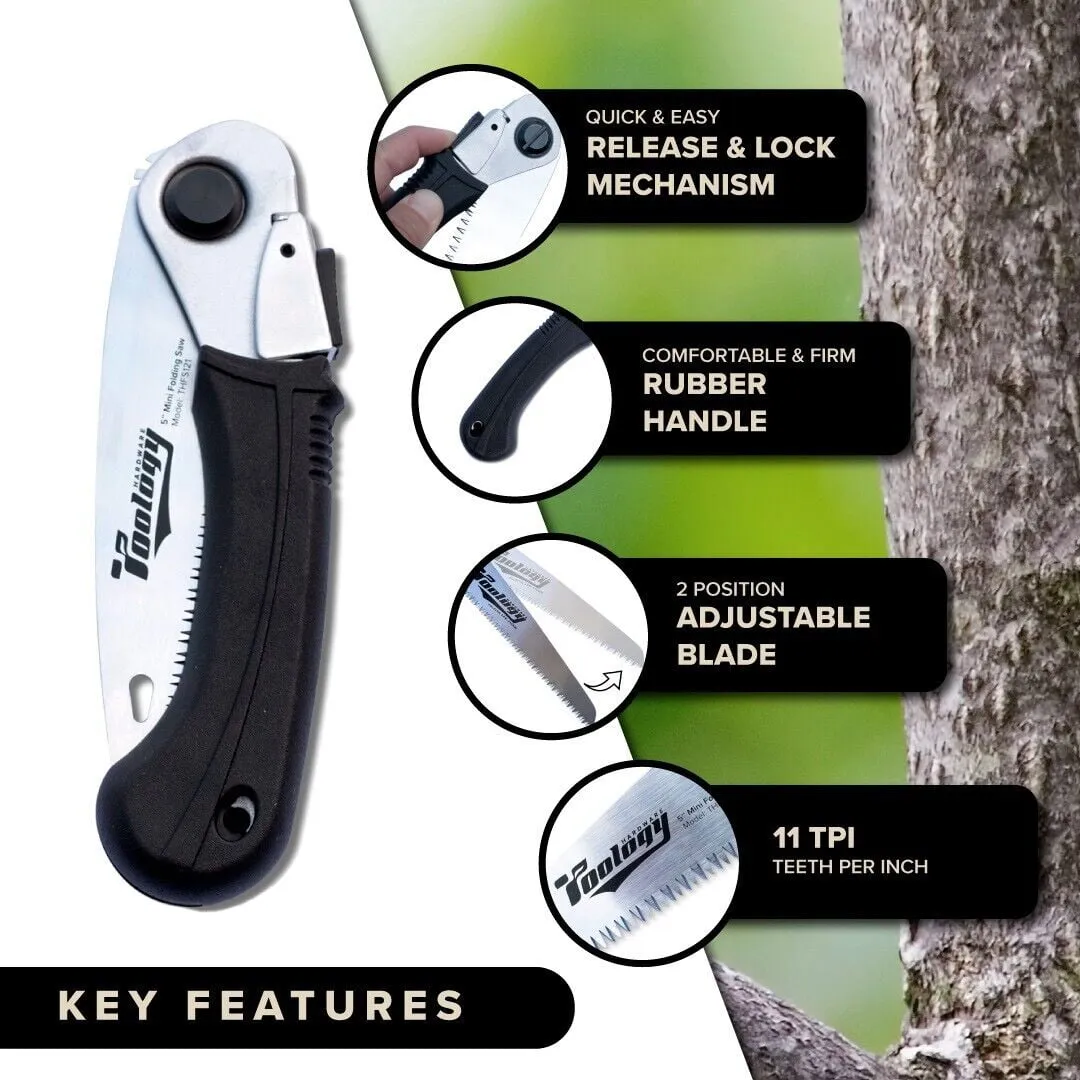 Toology Hardware Folding Tree Saw 5" Hand Pruning Saw for Gardening, Survival Saw for Camping Wood / Tree Cutter, Limb Saw Bushcraft Axe with Heavy Duty SK-5 Steel