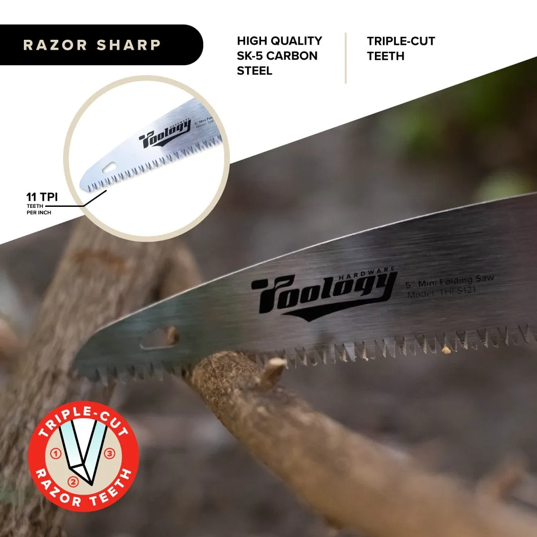 Toology Hardware Folding Tree Saw 5" Hand Pruning Saw for Gardening, Survival Saw for Camping Wood / Tree Cutter, Limb Saw Bushcraft Axe with Heavy Duty SK-5 Steel