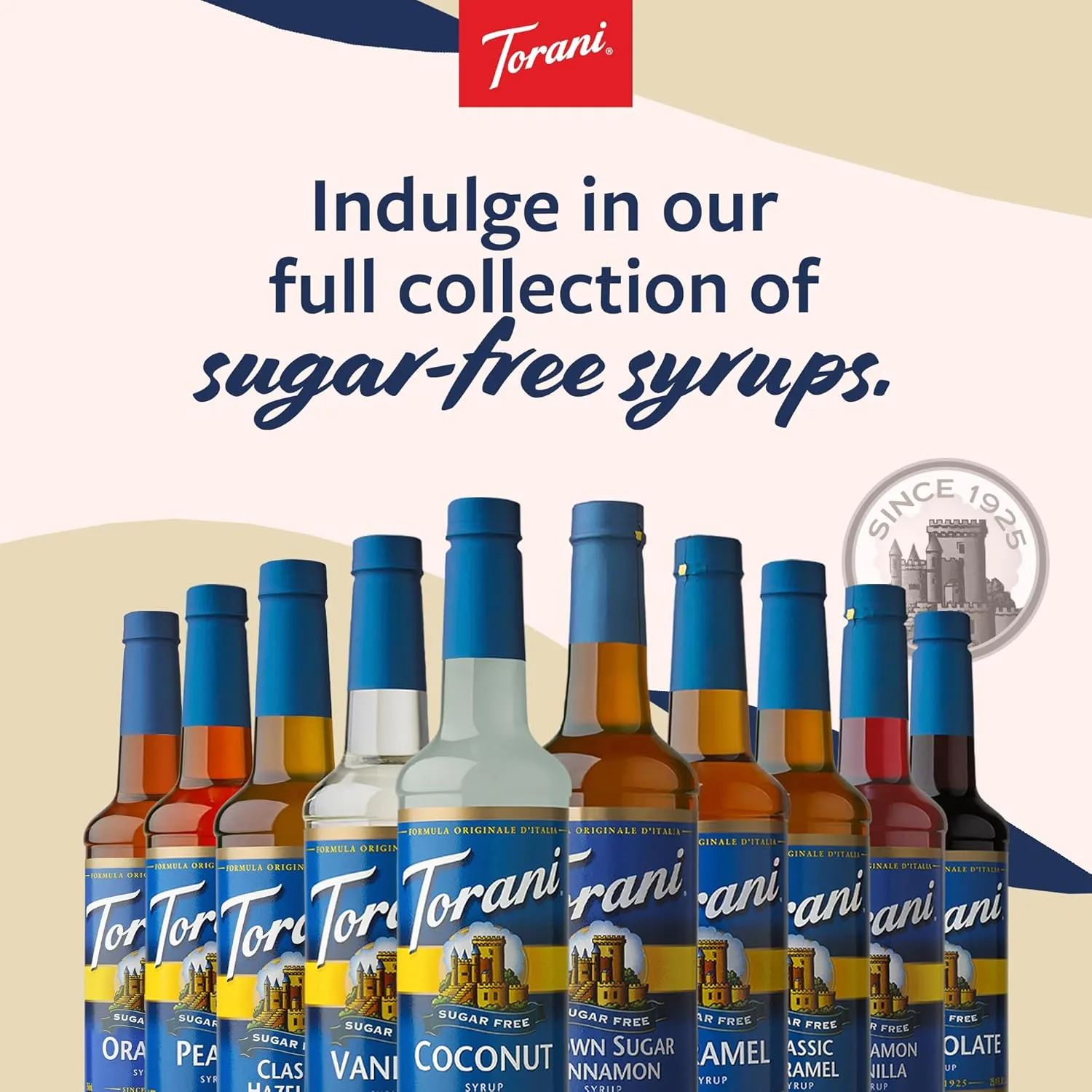 Torani Sugar Free Syrup, Orange Flavoring for Drinks, Zero Calorie, Glass Bottle with Pump Included, 25.4 Fl Oz