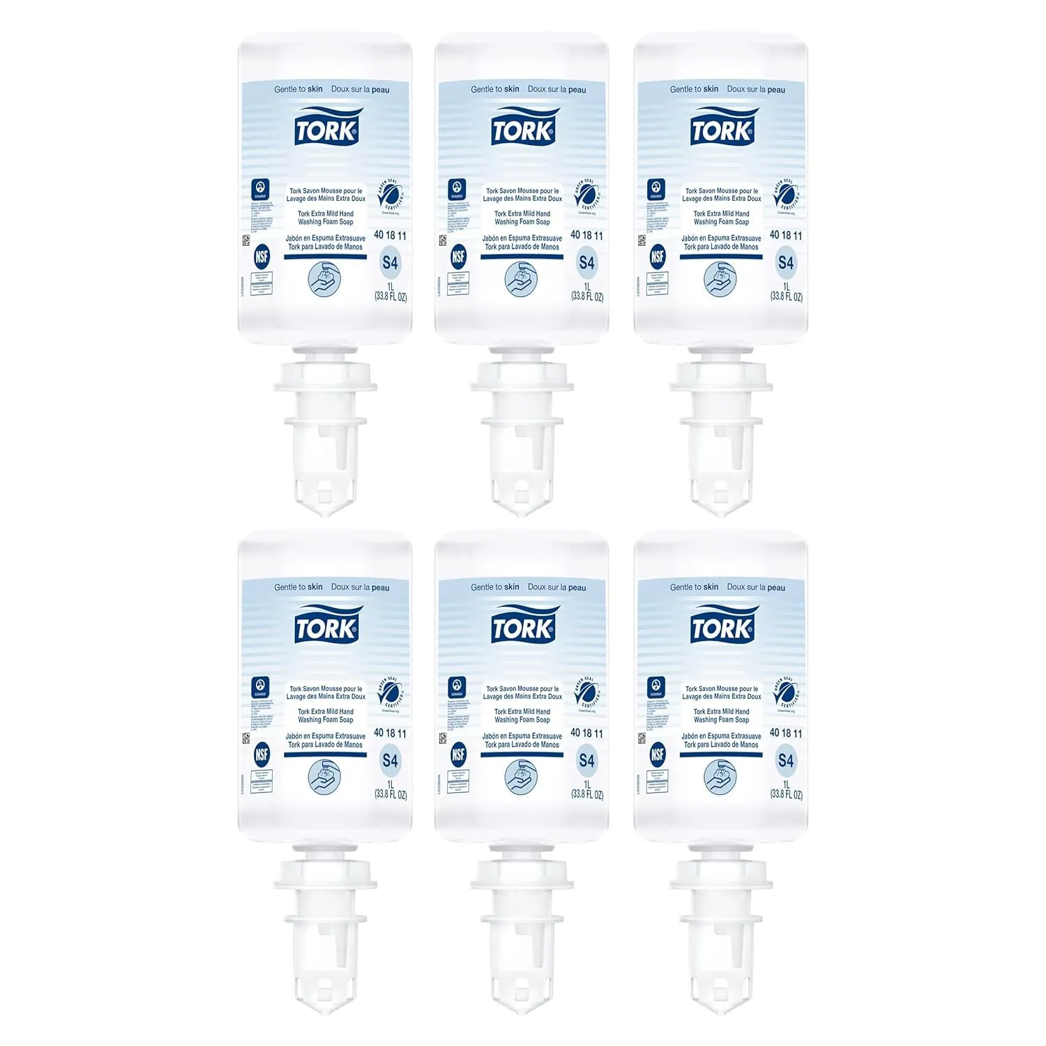 Tork Extra Mild Hand Washing Foam Soap S4, No Fragrance Added, 6 x 1L, 401811 (formerly 401211)