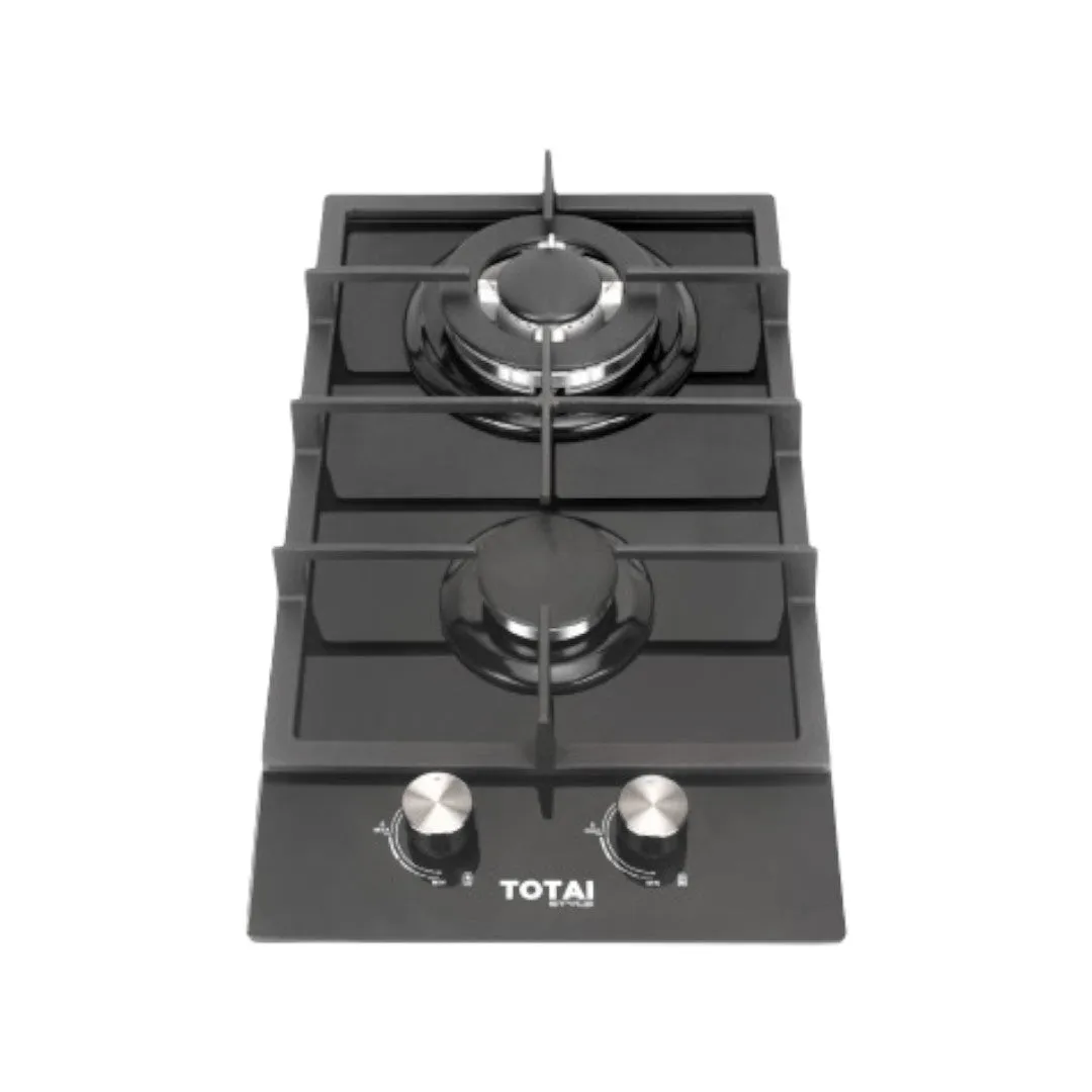 Totai 30Cm Black on Glass 2 Burner Gas Hob 03/TS2BNR-GG