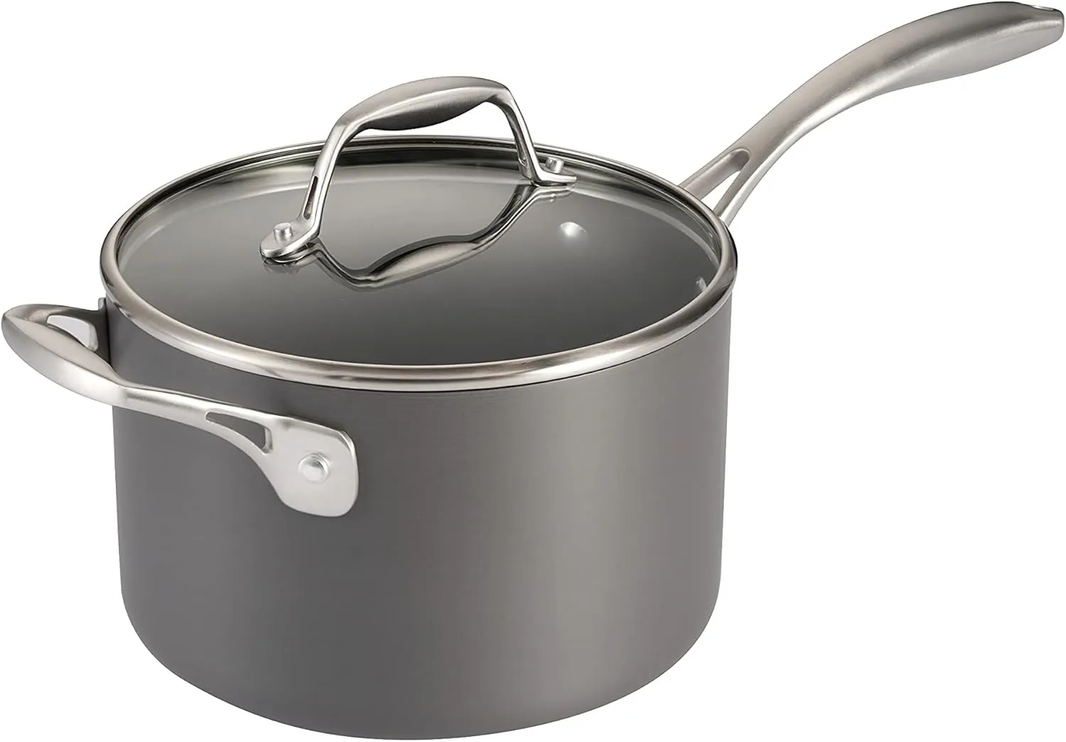 Tramontina Hard Anodized Non Stick 4-Quart Large Sauce Pan with Glass Lid, Oven Safe