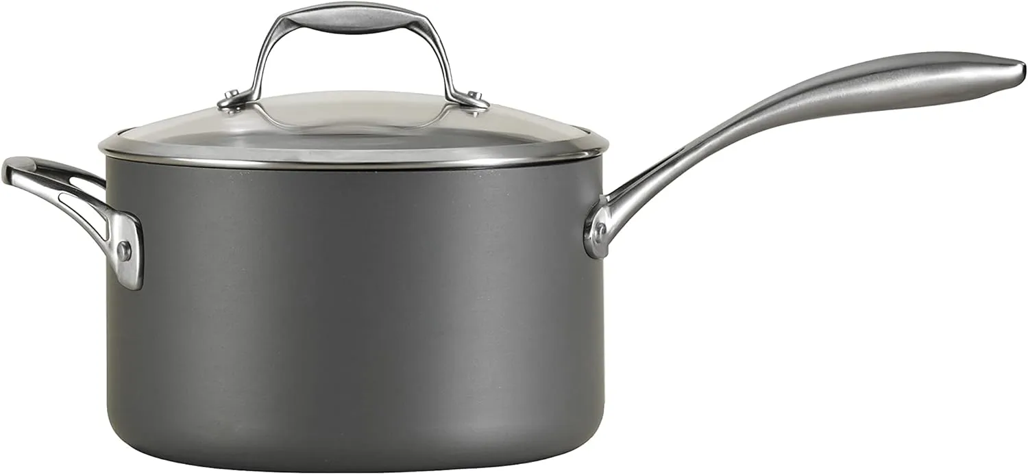 Tramontina Hard Anodized Non Stick 4-Quart Large Sauce Pan with Glass Lid, Oven Safe