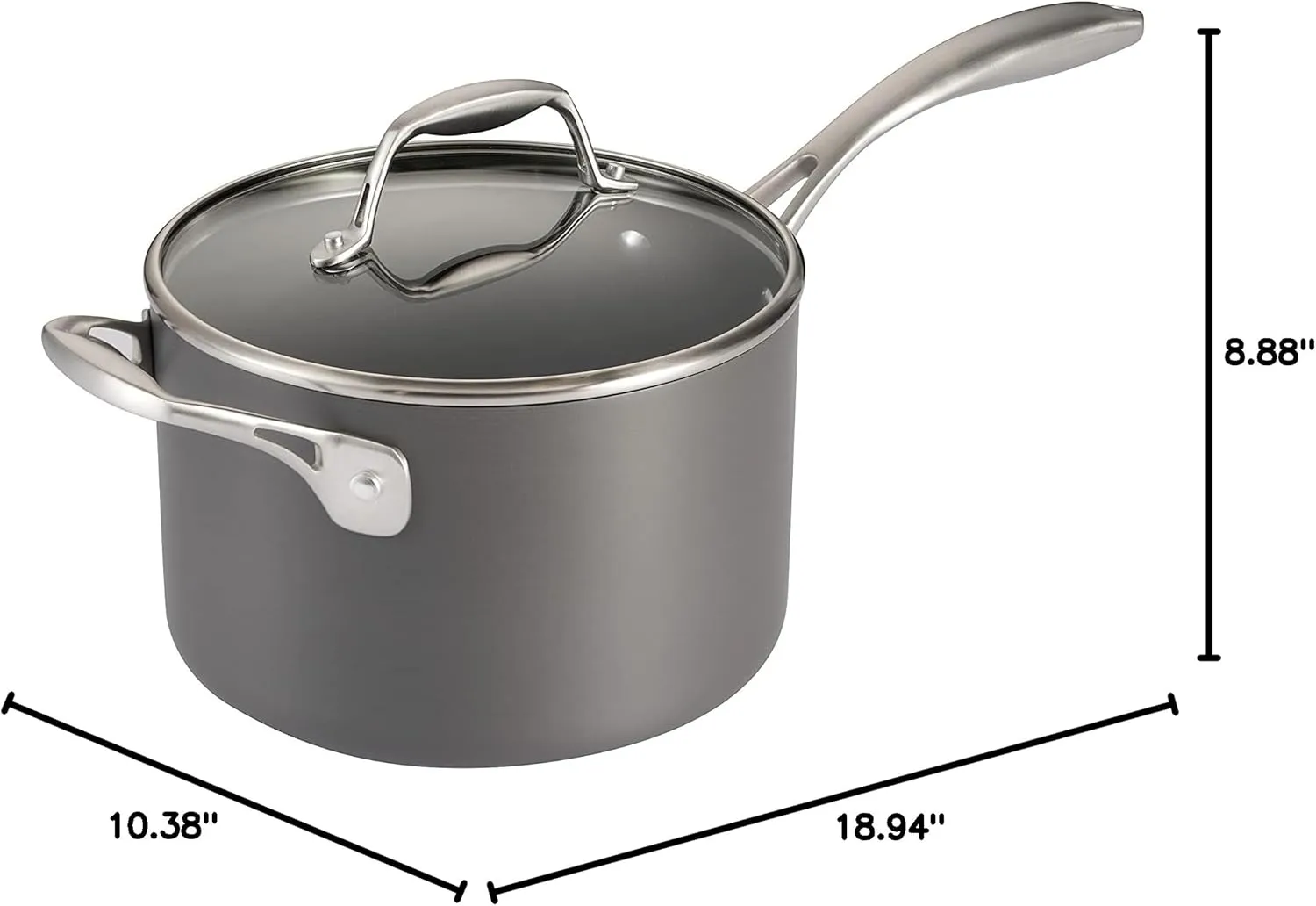 Tramontina Hard Anodized Non Stick 4-Quart Large Sauce Pan with Glass Lid, Oven Safe