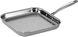 Tramontina Tri-Ply Clad Stainless Steel 11-Inch Square Grill Pan, Induction-Ready, Dishwasher-Safe, NSF-Certified, Made in Brazil
