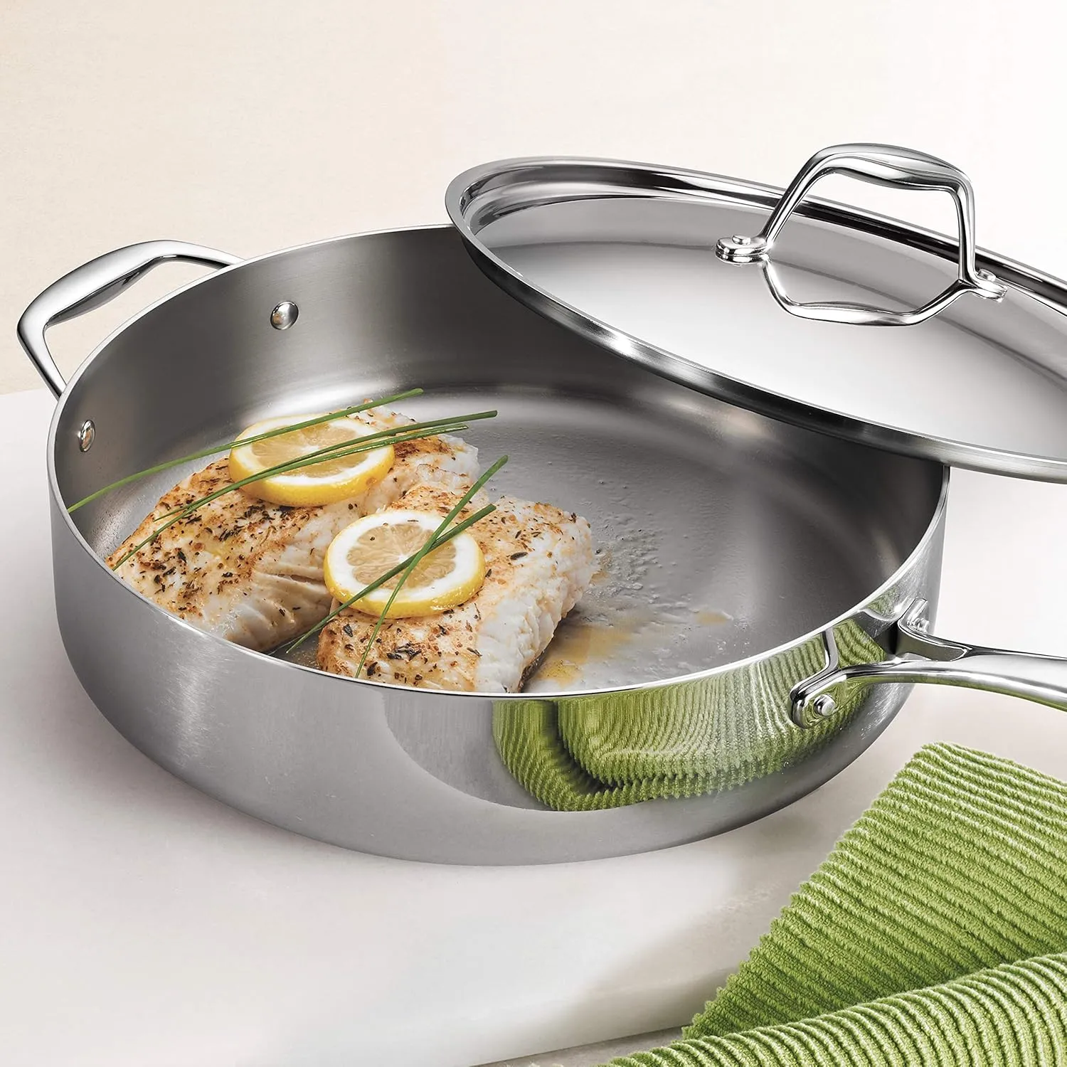 Tramontina Tri-Ply Clad Stainless Steel 6-Quart Saute Pan with Lid, Induction-Ready Cooking Pan, Dishwasher-Safe, NSF-Certified, Made in Brazil