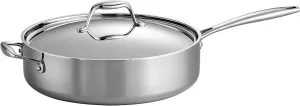 Tramontina Tri-Ply Clad Stainless Steel 6-Quart Saute Pan with Lid, Induction-Ready Cooking Pan, Dishwasher-Safe, NSF-Certified, Made in Brazil