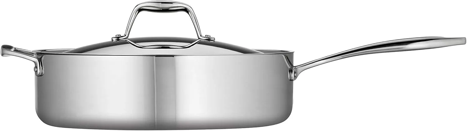 Tramontina Tri-Ply Clad Stainless Steel 6-Quart Saute Pan with Lid, Induction-Ready Cooking Pan, Dishwasher-Safe, NSF-Certified, Made in Brazil
