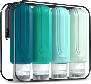 Travel Bottles for Toiletries, Large 6oz Oversize Containers, BPA Free Leak Proof Tubs Refillable Liquid Travel Accessories with Toiletry Bag for Cometic Shampoo and Lotion Soap (4 Pack)