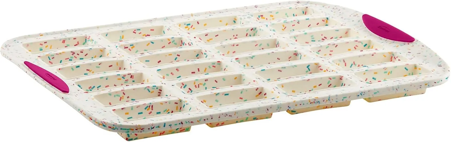 Trudeau 24 Slot Mini Bar Pan Silicone Bakeware, Confetti White
