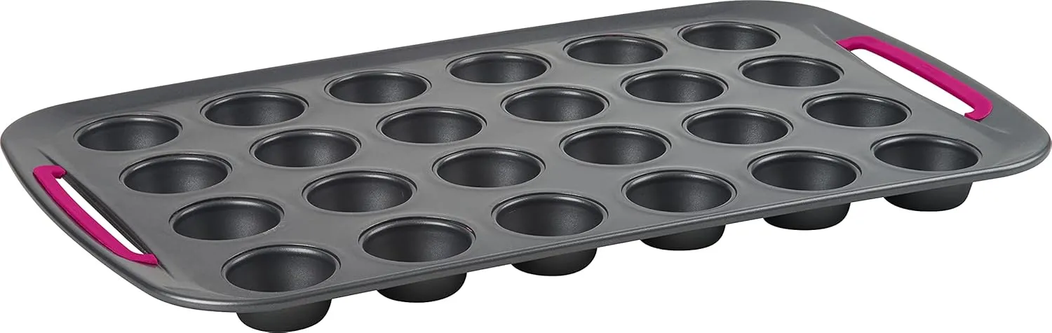 Trudeau Non Stick Carbon Steel Metal Mini, 24 count muffin pan, Grey