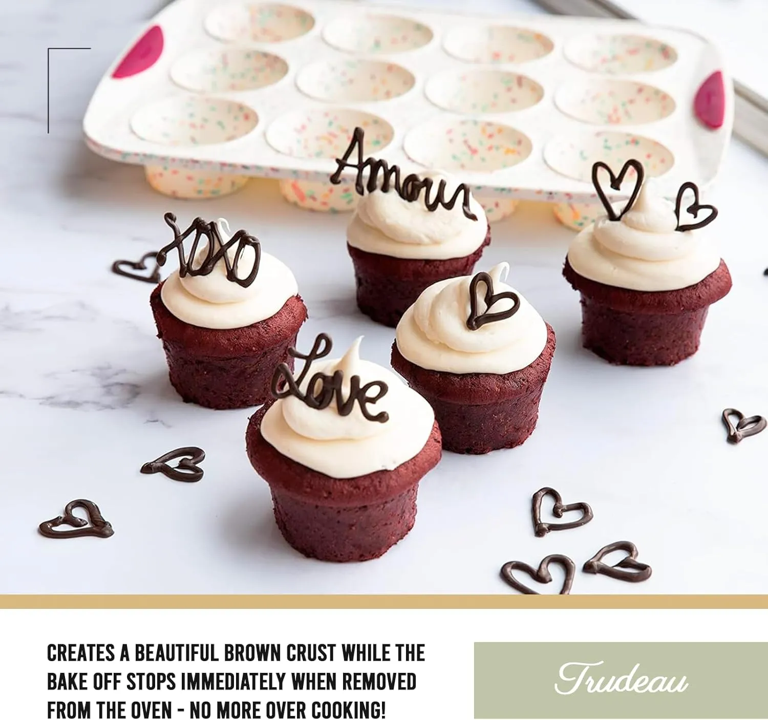 Trudeau Reinforced Structured Silicone Muffin Pan, 12-Cup, Confetti/Fuchsia – Hybrid Silicone & Hard Lining for Shape Retention, Non-Stick, Dishwasher Safe, BPA-Free Bakeware for Muffins & Cupcakes
